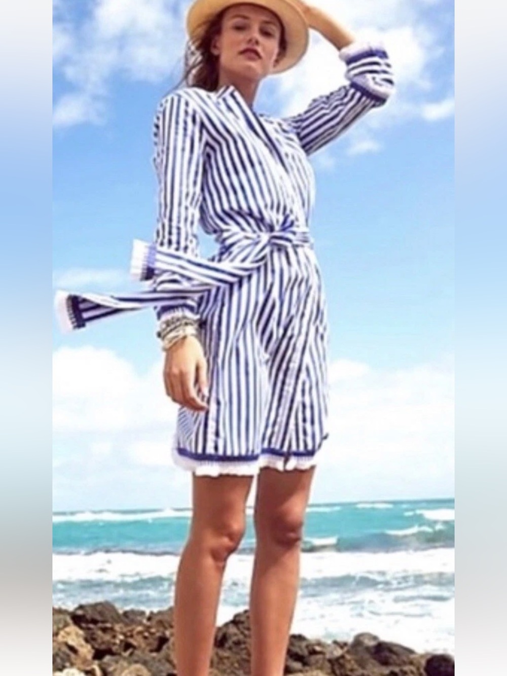 NWT J Crew Isola Striped Poplin Belted Dress Sz 2 Coastal Classic Fringe